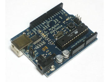 Arduino board ที่ประกอบสำเร็จหรือประกอบเอง, ในที่นี้เน้น Diecimila (หรือ Arduinoรุ่นใดก็ได้ ที่เป็นรุ่นล่าสุด)