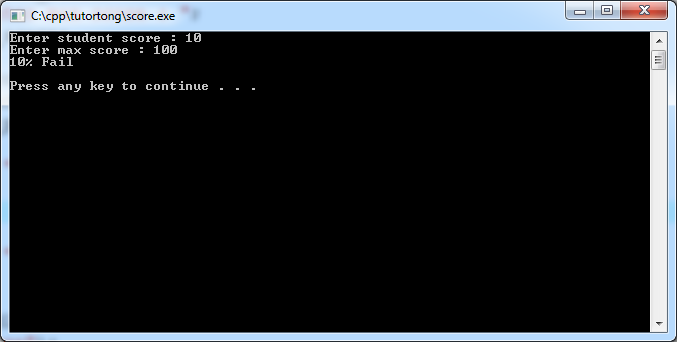 C++ Programming : ตัวอย่างโปรแกรมตรวจคะแนนข้อสอบ (คิดเป็นเปอร์เซ็น ผ่านหรือไม่ผ่าน) ด้วย ภาษา C++