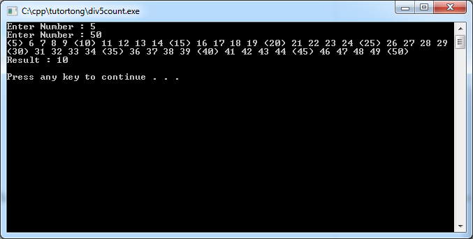 C++ Programming : ตัวอย่างโจทย์ นับจำนวนตัวเลขที่หารด้วย 5 ลงตัว