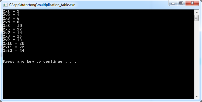 C++ Programming : ตัวอย่างโจทย์ โปรแกรม สูตรคูณ แม่ 2