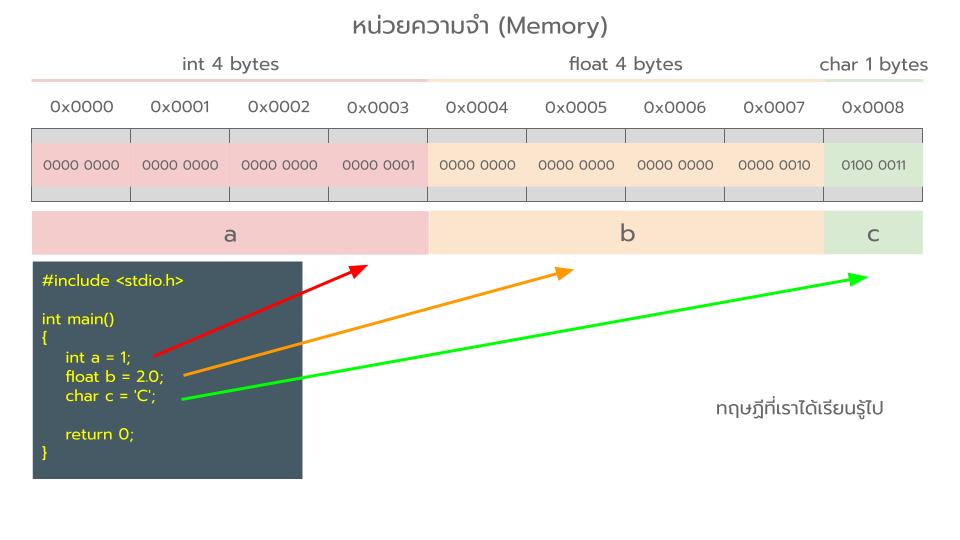 สอน Pointer ภาษา C : บทที่ 3 Pointer คืออะไร ในภาษา C และ & (Ampersand Operator) และ sizeof < ติวสรุป >
